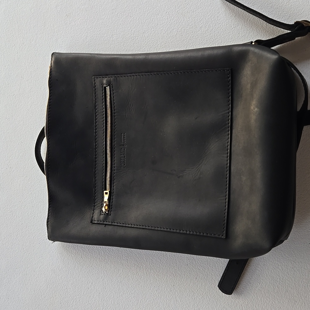 Portland Leather Goods Black Leather Laptop Backpack Tote